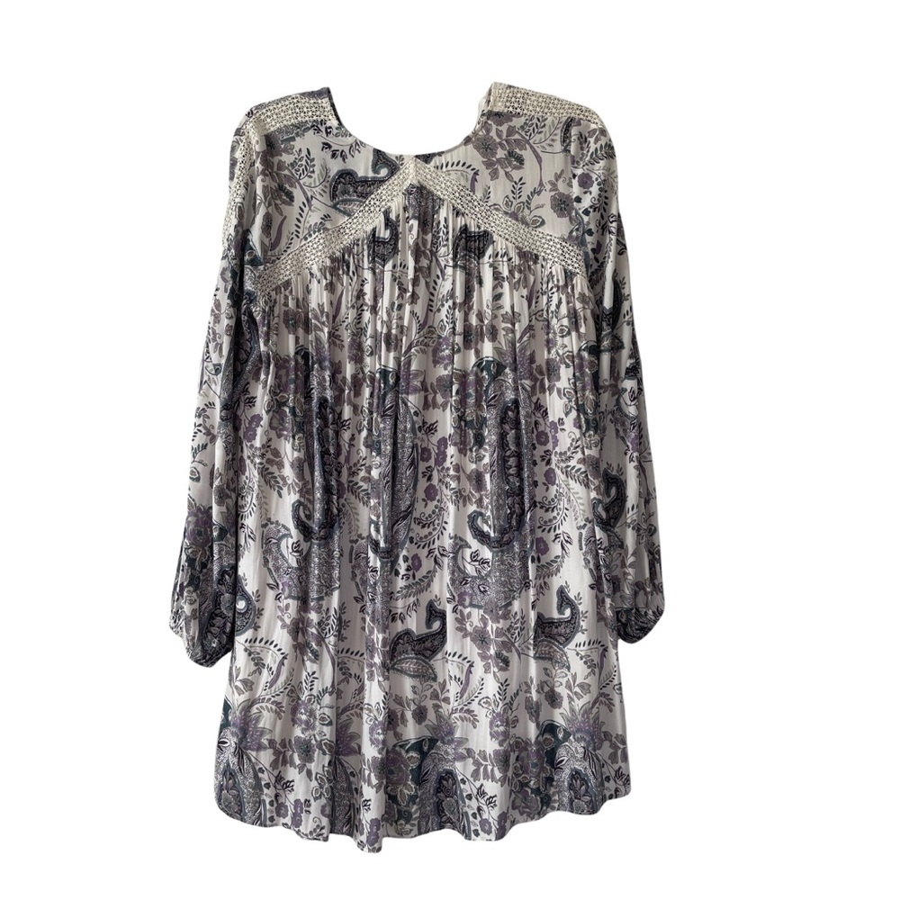 Free People Rain Or Shine Lace Up Long Sleeve Mini Dress Ivory Comb Size Small - Picture 7 of 11